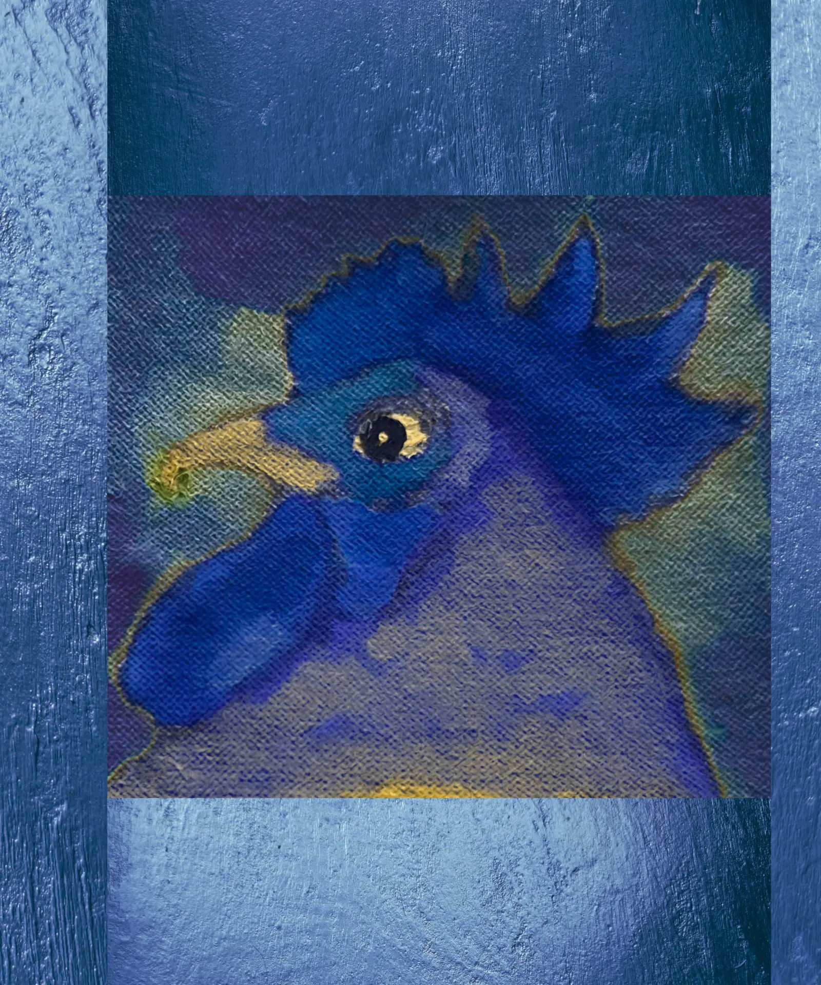 Rooster artwork, Bleu